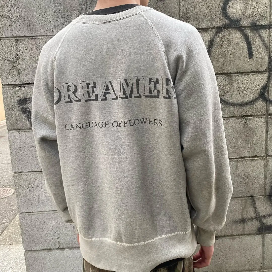 SAINT Mxxxxxx 'FLOWER' CREW NECK SWEAT SHIRTS Floral Distressed Retro Sweatshirt Distressed Gray S-XL Big Factory Four-needle Six-Thread Boneless Stitching Process/Original Horn Sleeve Version Top Printing Process Authentic Level Re-Engraving Garment Washing and Distressing/Hand-worn Graffiti Treatment Original Consistent Fruit Label/Little Angel Anti-Counterfeiting Label